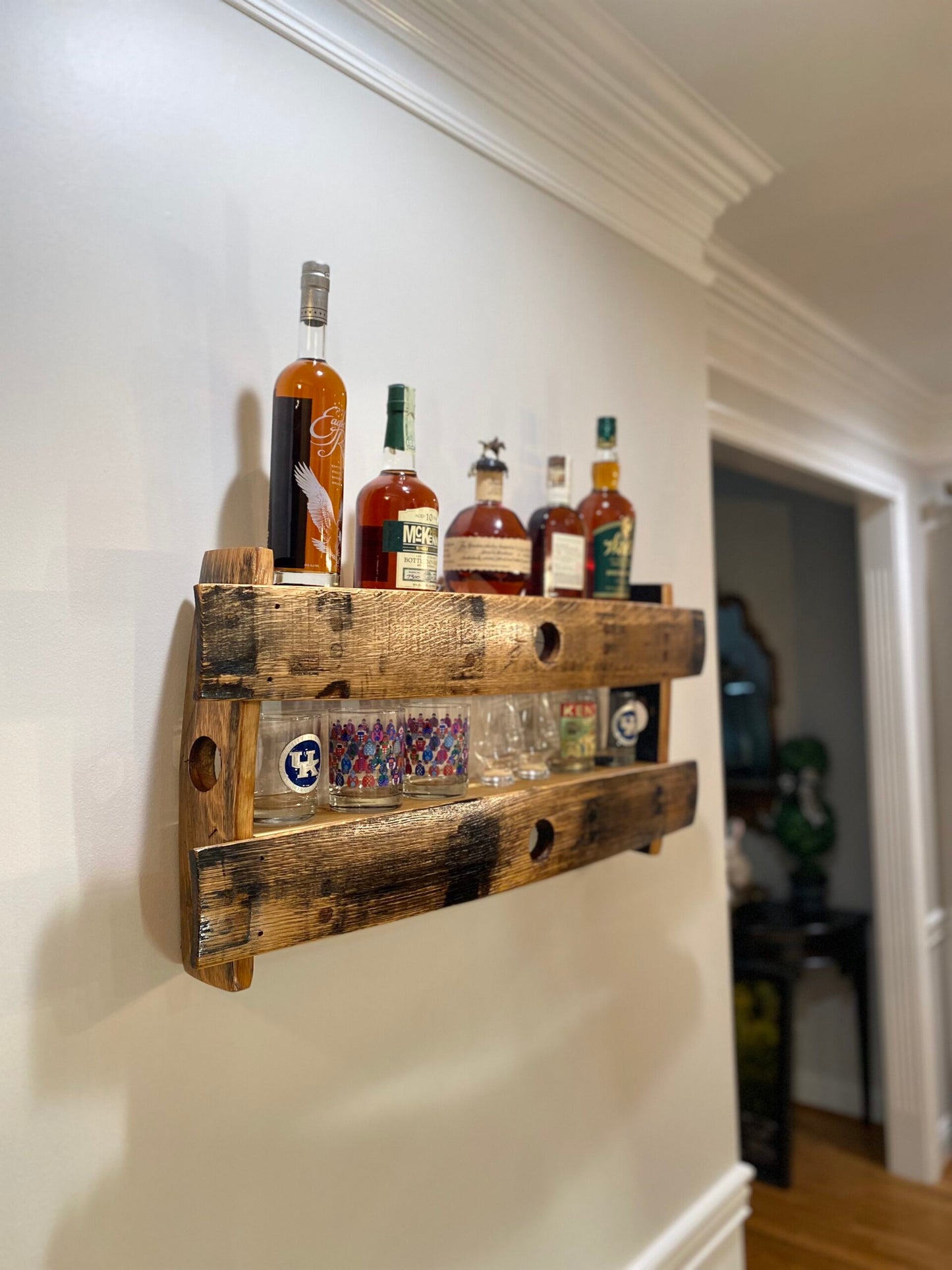 Bourbon Barrel Stave Hanging Shelf