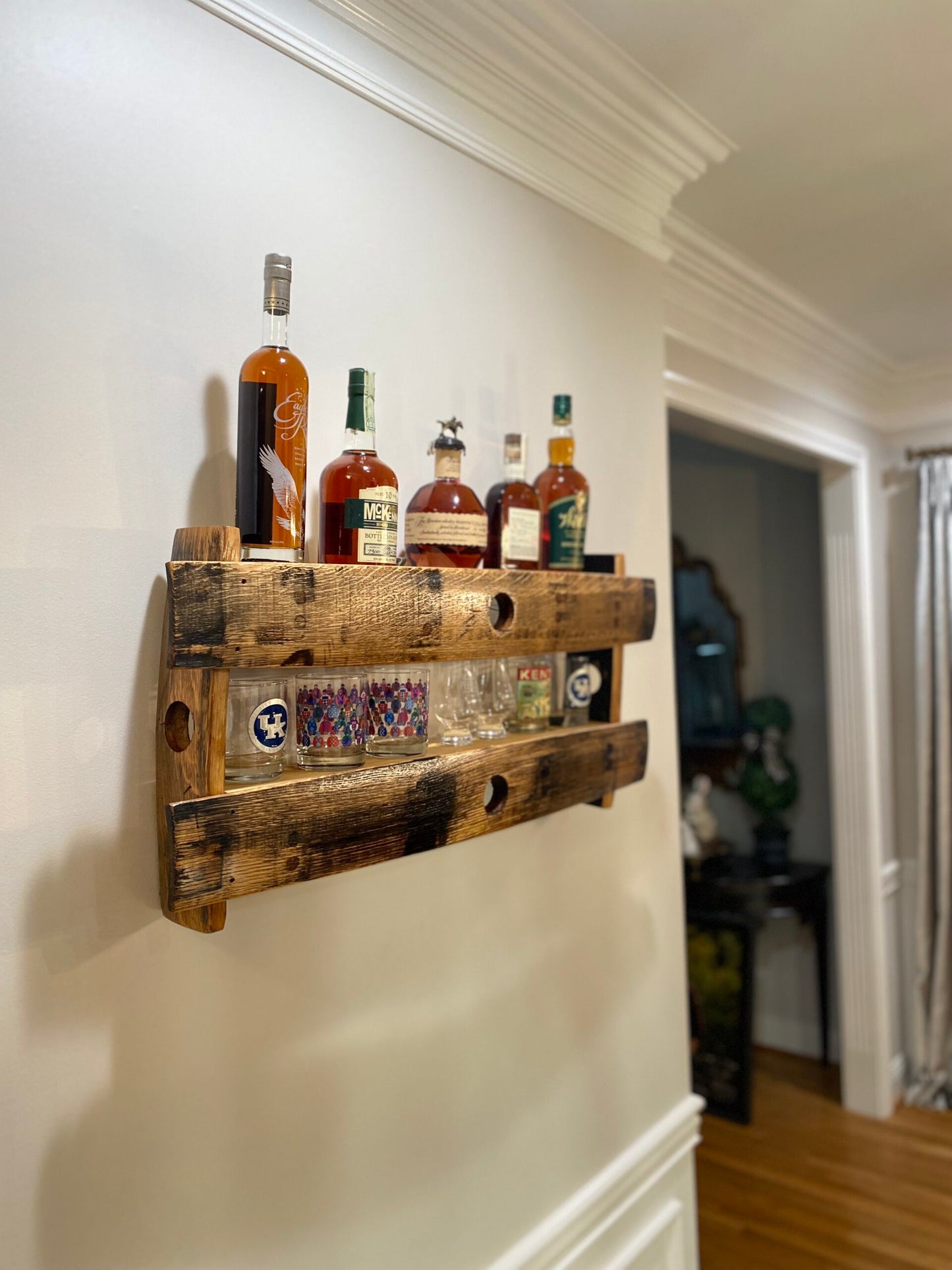 Bourbon Barrel Stave Hanging Shelf
