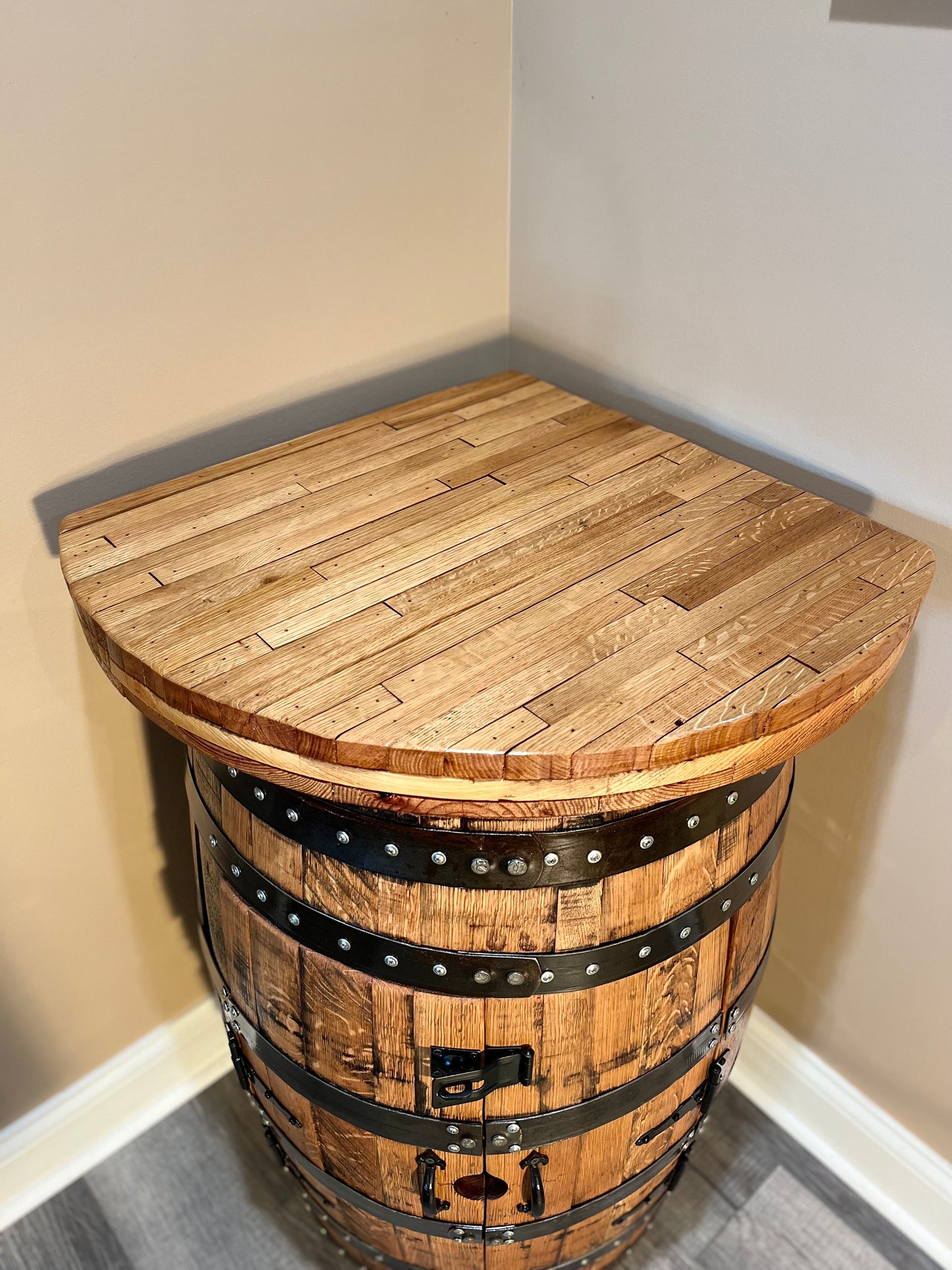 Caddy Corner Bourbon Barrel Cabinet